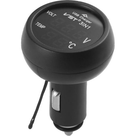 1-in-1 USB car charger with LED, voltmeter, thermometer, and battery indicator dual 12V/24V digital LCD display. - AquaForge