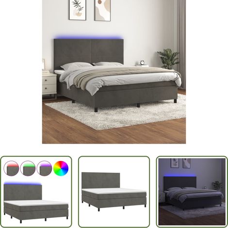 vidaXL Matelas à ressorts ensachés -  Sommier à lattes de lit et matelas et LED Gris foncé 160x200 cm (1/5)