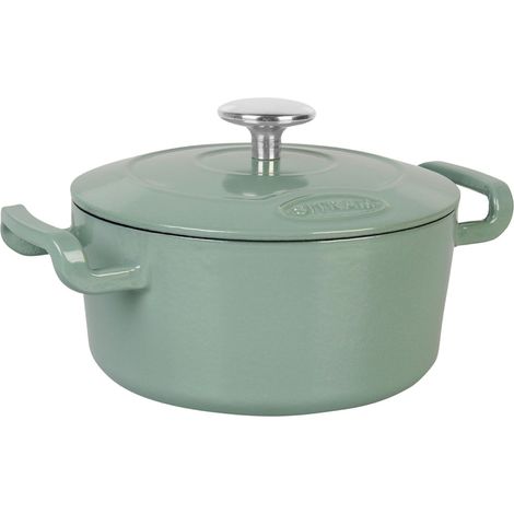 COCOTTE Sitrabella Ronde en fonte émaillée Ø20 cm - 2,5 litres - Extérieur émail Vert Sauge intérieur Blanc - toutes sources de chaleur y compris induction - Idéale repas de 2-3 convives (1/5)