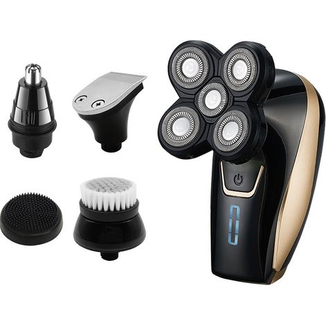 Rasoir électrique homme, tondeuse 5 têtes flottantes améliorées, sans fil rechargeable, usage humide/sec, lame rotative étanche pour crâne rasé (1/5)