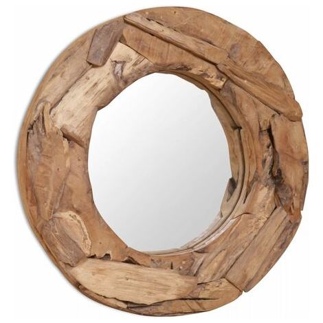 vidaXL Specchio Decorativo in Legno di Teak 60 cm Rotondo (1/5)