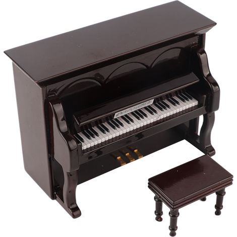 Piano droit miniature en bois modèle instrument de musique mini cadeau enfant déco intérieur marron (1/5)