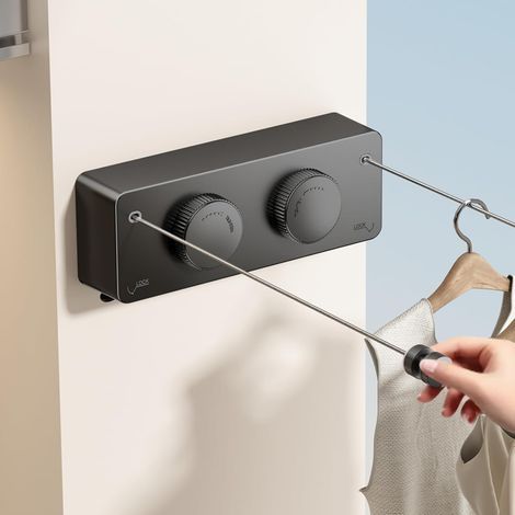 Support mural mural extérieur tactile Fil Double Linge, cordon extensible A Linge intérieur tactile Linge extérieur Linge extérieur Linge extérieur Salle à manger Murale intérieure 4,2 m (Noir) (1/5)