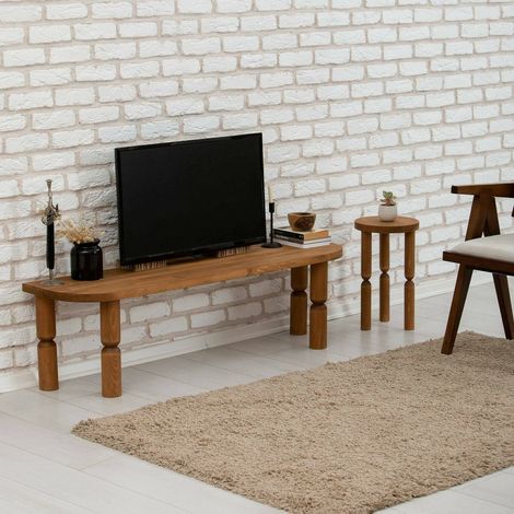 Dmora - Mobile porta TV Fengshen, Credenza da soggiorno, Armadio basso per TV, Base parete attrezzata, 140x35h40 cm, Quercia (1/5)