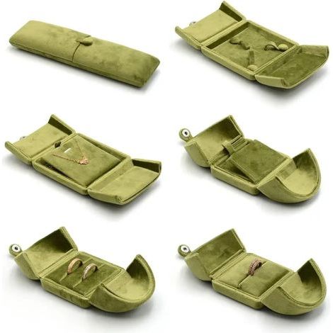 Boîte à bagues en velours, boîte de rangement pour colliers, double porte, couleur unie, support, multifonctionnel, porte-bagues (1/5)