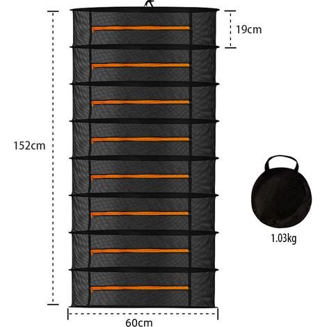 Kräutertrocknungsnetz, 8 Lagen, 60 cm Durchmesser, zusammenklappbares Hängetrocknergestell mit Reißverschlüssen für Gemüse, Pflanzen, Kleidung