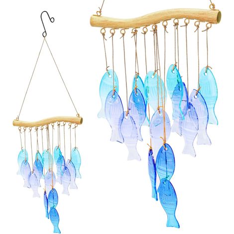 Carillon Éolien Verre de Mer Bleu, Forme Poisson, Thème Océan/Plage, Décoration Intérieur/Extérieur (1/5)