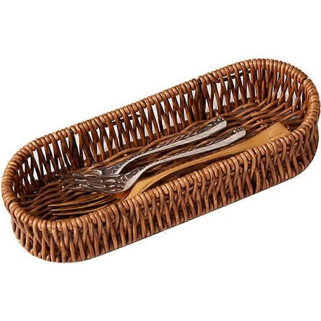 Panier à pain en rotin synthétique, plateau de rangement multifonctionnel en rotin tressé, organisateur de couverts pour la cuisine, la maison et le restaurant (1/5)