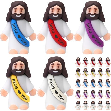 Kleine Jesus-Figuren, originelles Design, Jesus Love You, Mini-Gummi-Jesus-Spielzeug zum Verstecken und Suchen, religiöse Partygeschenke, Sonntag, Schule, Taufe, Geschenke, Stuffers, lebendige