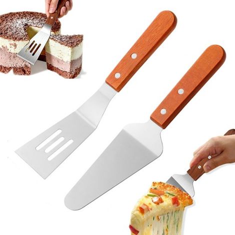 Paletta per torta in 2 pezzi, paletta per torta in acciaio inox, taglia torta, paletta per torta con manico in legno, posate, coltello per torta, paletta per tagliare e servire (1/5)