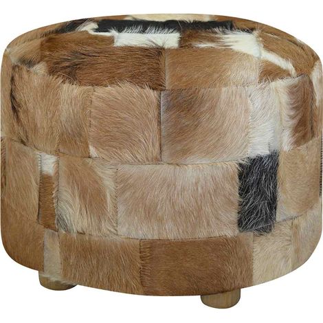 Tabouret rond en peau de chèvre, 50 x 50 x 45 cm