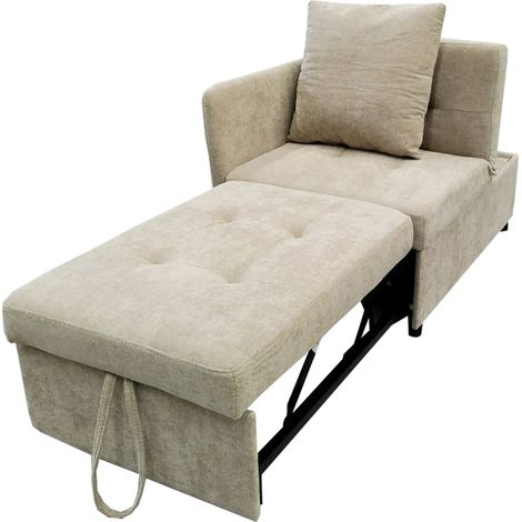 Divano letto 3 in 1 in lino beige con schienale reclinabile, 177 x 68 x 65 cm (1/5)
