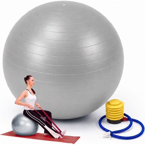 Relaxdays Exercise Ball, 75 cm, PVC, anti-burst, 150 kg, with pump, fitness/yoga/Pilates & office seat ball, grey (1/5)