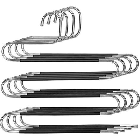 HONORNIC - Ensemble de 4 cintres multifonctionnels pour pantalons, cintres métalliques magiques en forme de S antidérapants à 5 niveaux (1/5)