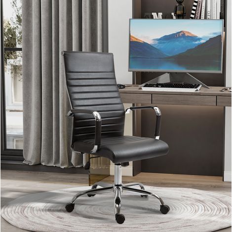 Ergonomischer Bürostuhl mit Wippfunktion, höhenverstellbar, schwarzes Kunstleder HAVRYA (1/5)