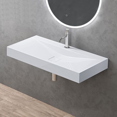 doporro Waschbecken Aufsatzwaschbecken Hängewaschbecken BTH: 100x48x10cm Weiß Mineralguss Waschtisch Waschplatz Colossum810