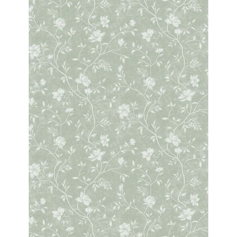 papier peint fleurs vert grisé clair et blanc - Sanders & Sanders (1/2)