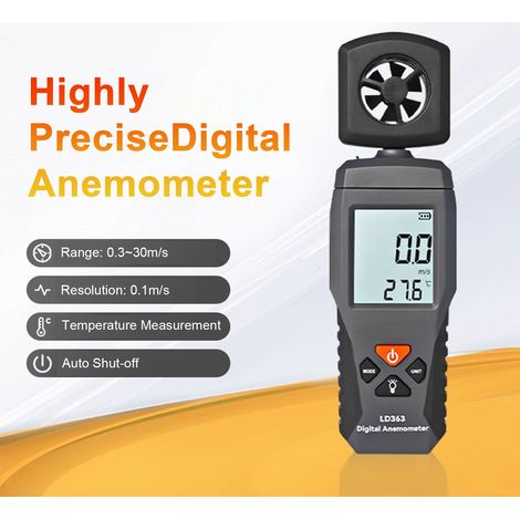 Digital Anemometer with Backlit LCD, Handheld Wind Speed Meter with Temperature Measurement, Measures MPH, Knots, Km/h, M/s, Air Flow Meter for HVAC, Drone Flying, Sailing, Outdoor Sports (1/5)