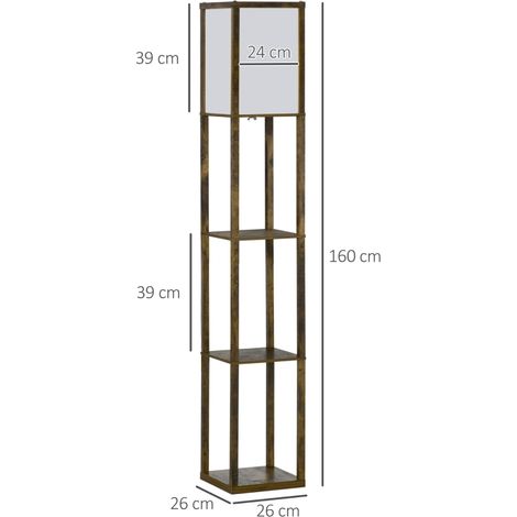 Lampadaire en bois avec étagères, 26 x 26 x 160 cm, pour salon ou chambre – design moderne et fonctionnel (ampoule non incluse) (1/4)