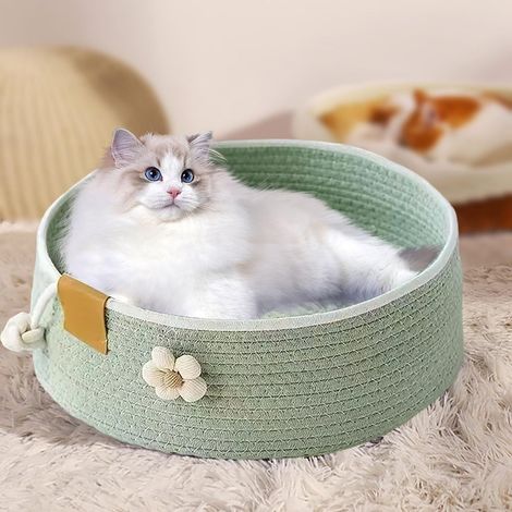 Panier pour chat, panier pour chat avec décoration florale, grand panier mignon pour chaton nid, maison pour animaux de compagnie, tapis à gratter meubles pour chats de taille moyenne et grande, salon (1/5)