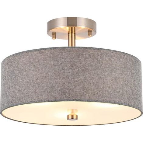 ZOLGINAH Plafonnier Suspensions moderne, Lustre avec abat-jour Textile, 30 cm de diamètre Gris (1/4)