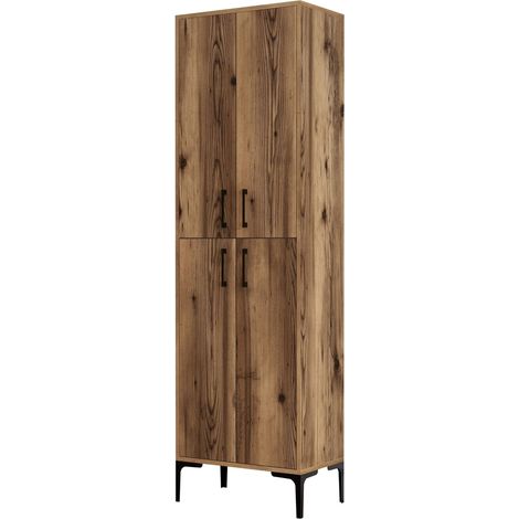 Großer Mehrzweckschrank Laino, 6 Regale, 4 Türen, 6 Fächer, 60x200h cm Braun Eiche