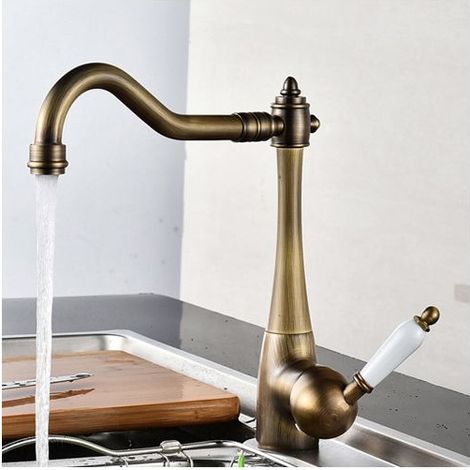 Robinet de Cuisine , Laiton Antique , robinet de cuisine antique orientable à 360°, robinet d'évier maison de campagne à haute pression , robinet mitigeur de cuisine (1/5)