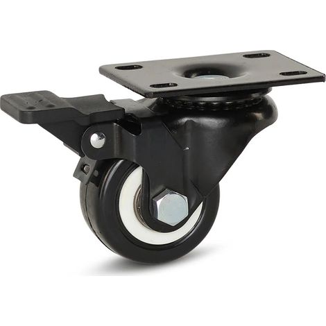 Roue pivotante PU noire freinée - MESO - Platine - 50 mm - 60 kg