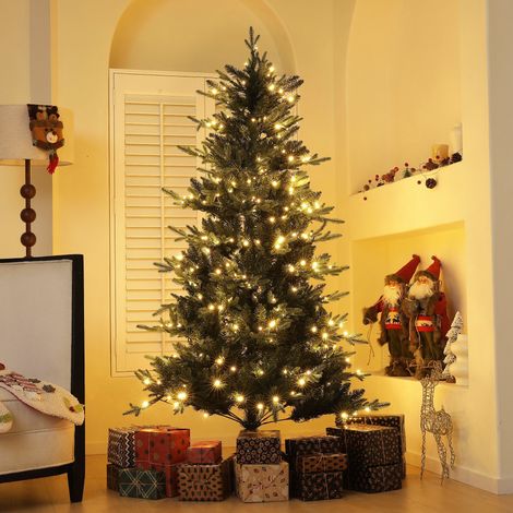 Árbol de Navidad Artificial 180 cm con 350 Luces LED 726 Ramas y Soporte de Acero Árbol Navideño para Interior Verde (1/5)