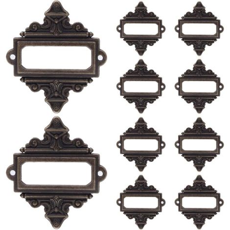 Set mit 10 Retro-Etikettenrahmen (55 x 62 mm) Antike Metall-Etikettenhalter Vintage-Namensschilder für Möbelschubladen, Schränke und Aktenschränke (1/5)