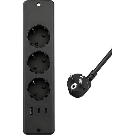 Einbau-Arbeitsplattensteckdose mit USB- und Typ-C-Anschluss (3 Anschlüsse, schwarz) (1/5)