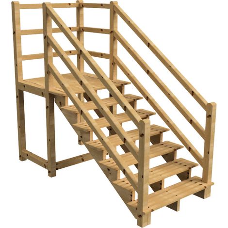 MILANO Außentreppe 7 Stufen H122 cm - Podest L116 x B120 cm - Treppengeländer links und rechts - Podestgeländer rechts und hinten