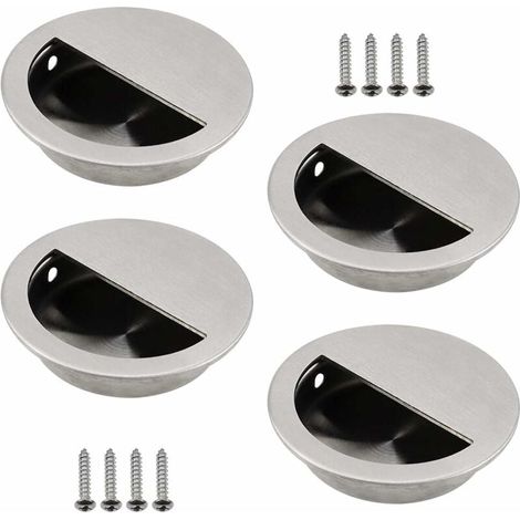 Set di 4 maniglie incassate in acciaio inox argentato, maniglia rotonda per porta scorrevole Ø50 mm con foro semicircolare di 40 x 20 mm, facile da tirare, per porta scorrevole o altri mobili (1/5)