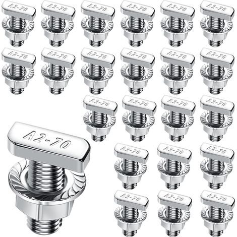 Lot de 22 vis à tête marteau M8 x 20 - En acier inoxydable A2-70 - Avec écrous à dents de blocage - Écrous à bride M8 - Pour rails de montage solaires PV, serre et profilé en aluminium (1/5)