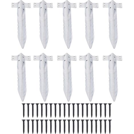 Packung mit 10 kleinen, verzinkten Stahlschwellen als Stützen für Gartenbeete aus Holz.