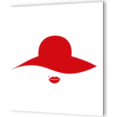 Pictogramme WC Vestiaire Femmes - Panneau Dibond Aluminium - Rouge Rétro Vintage - 20x20 cm, 3 mm épaisseur (1/5)