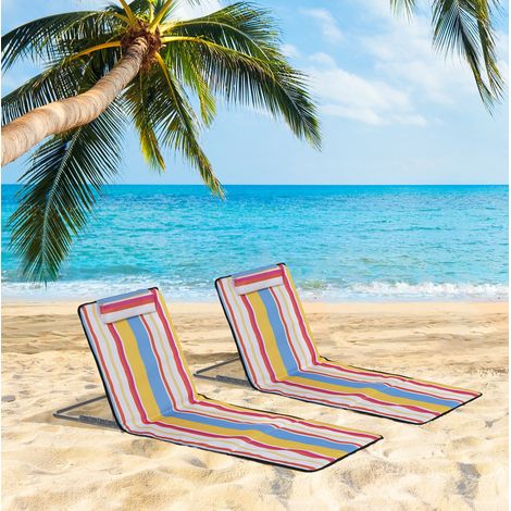 Tumbonas de playa plegables de acero y poliéster multicolor, set de 2 con respaldo ajustable en 5 posiciones, 124x53x35-45 cm (1/5)