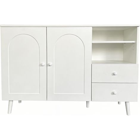 Buffet blanc 2 portes, 2 tiroirs et 2 niches en MDF 118 x 35 x 82 cm (1/5)