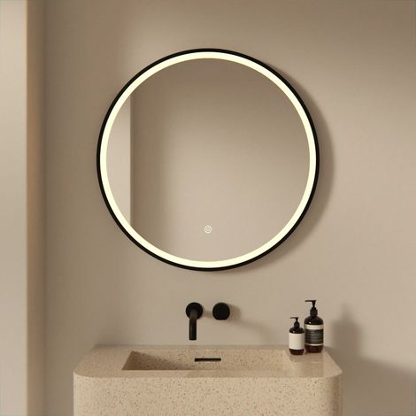 Runder LED-Badezimmerspiegel mit schwarzem Rahmen, 80 cm – 3 dimmbare Lichtmodi – Antibeschlagfunktion – IP44 wasserdicht und Touch-Bedienung – rostbeständig (1/5)