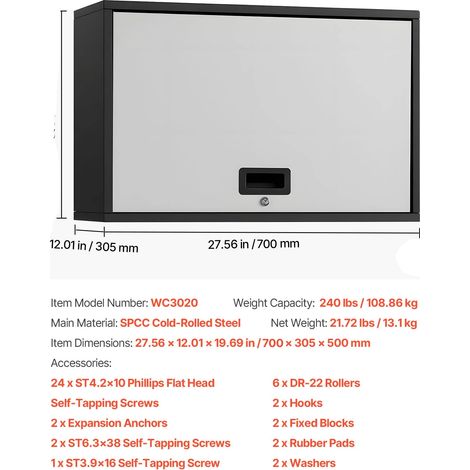 Armoire murale, design monté sur mur, mécanisme de verrouillage intégré, 20in (1/2)
