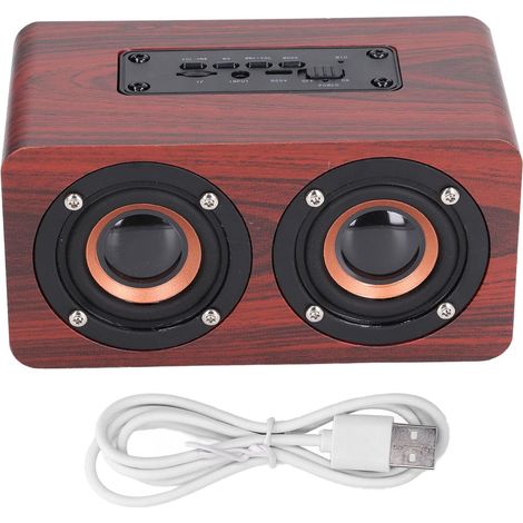 Mini Haut-Parleur Vintage, Double Haut-Parleur Rouge Portable, Appel Vocal, Chargement USB, Haut-Parleur en Bois, Caisson De Basses (1/5)
