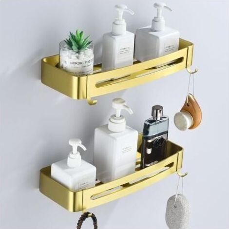2 pièces porte-savon mural sans perçage en métal doré mat, support pour shampoing et accessoire de douche avec crochet, résistant à la rouille (1/5)