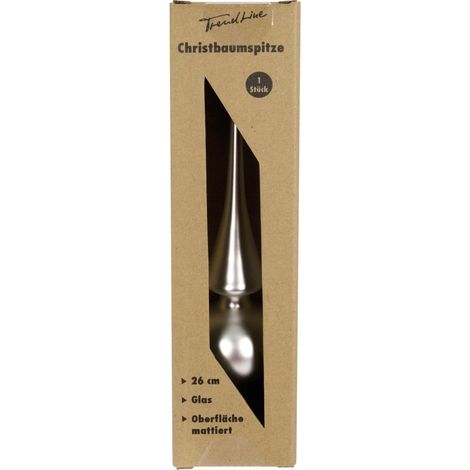 TrendLine Christbaumspitze 26cm Glas Silber Matt Baumspitze Weihnachtsbaumspitze