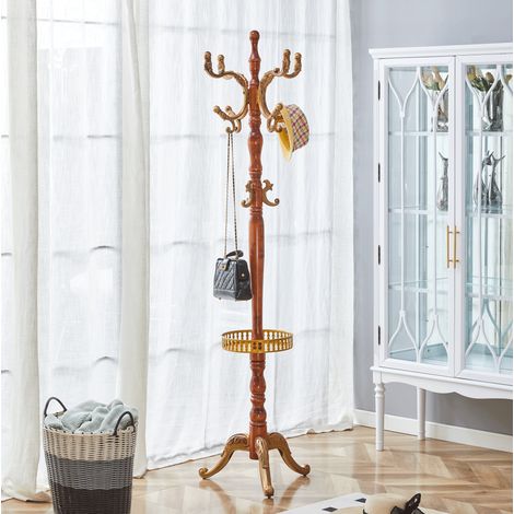 Perchero de pie 195 cm de madera marrón, ahorra espacio para recibidor, FloraGrace (1/5)