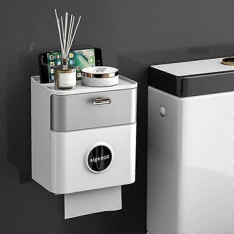 Porte-essuie-tout mural pour cuisine, porte-essuie-tout auto-adhésif avec étagère pour salle de bain, aluminium antirouille, sans perçage ni fixation murale. (1/2)