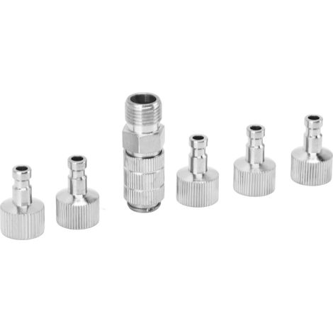 Kit de 6 adaptateurs pour aérographe en acier inoxydable avec raccords à dégagement rapide et connecteurs. (1/5)