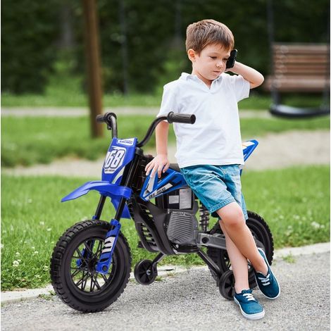 Moto elettrica per bambini 12 V, 2 velocità 2,4 e 5 km/h, ruote stabilizzatrici, blu HAVRYA (1/3)