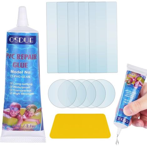 Kit de Réparation Piscine, 12 pcs Colle sous-Marine Rustine Piscine Répare Une Variété d'Objets Gonflables Colle sous l'eau Colle PVC pour Bouées Produits gonflables Matelas et Bateaux(60ml) (1/5)
