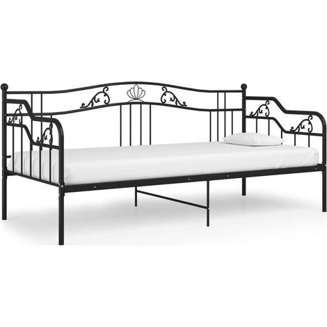 Cadre de canapé-lit en métal noir (matelas non inclus) 90x200 cm (1/5)