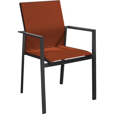 PROLOISIRS Fauteuil empilable en aluminium - DELIA - Assise TPEP - Hauteur d’assise 46 cm - Coloris graphite et sienne